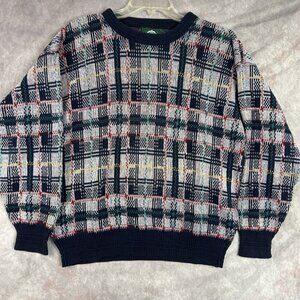 Vintage Jantzen Men's LG Blue Southwestern Style Crew Neck Knit Sweater 80s